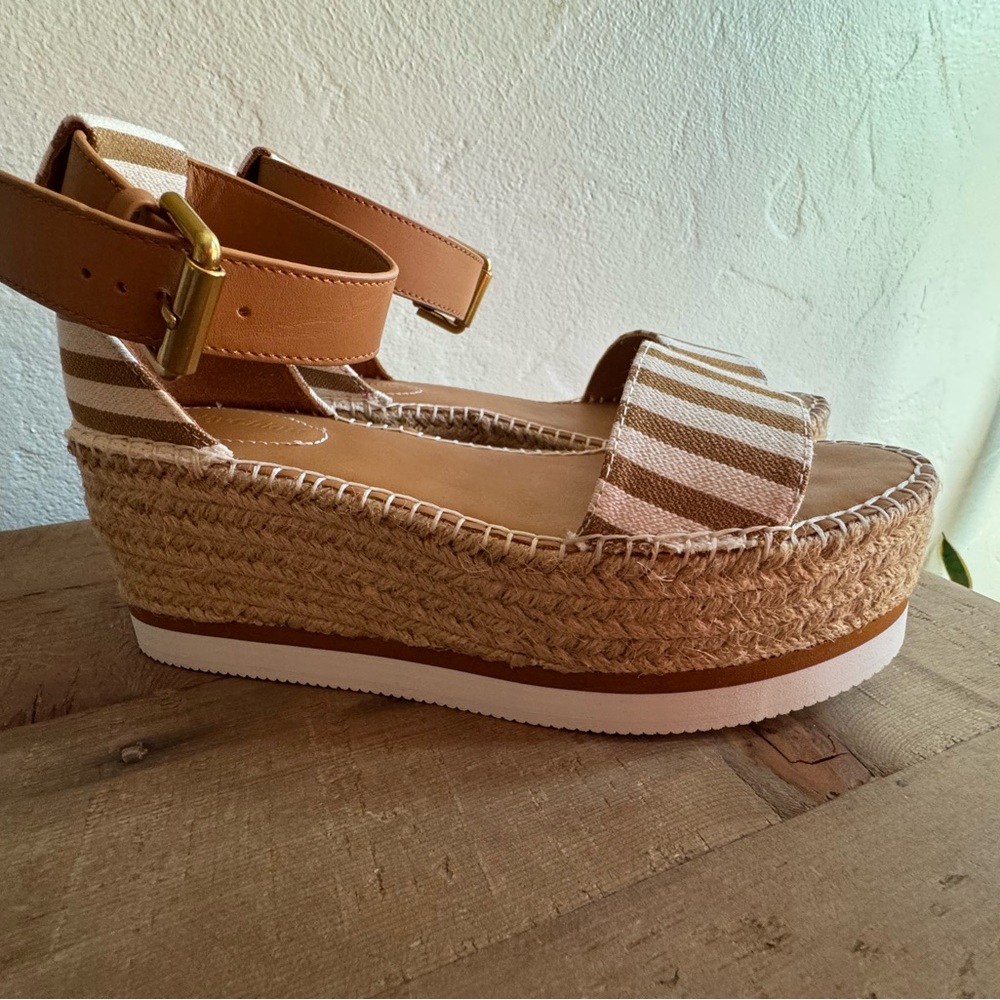 See By Chloe Tan and White Espadrille Sandals